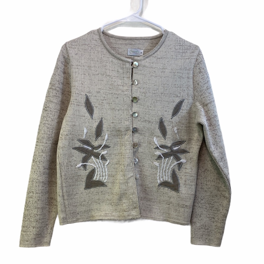 Cotton/Linen Blend Button Up Cardigan Embroidered